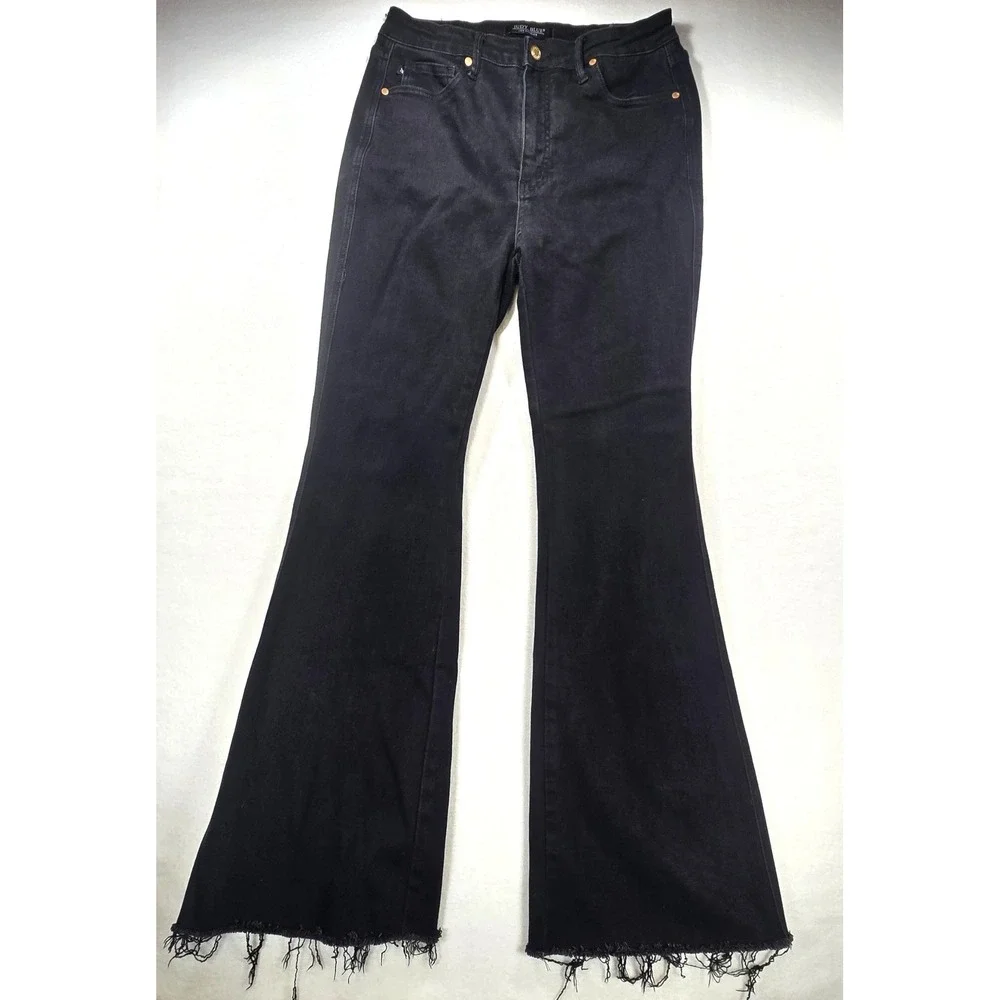Judy Blue Black Flare Jeans High Rise Raw Hem JB88599 Womens 13/31